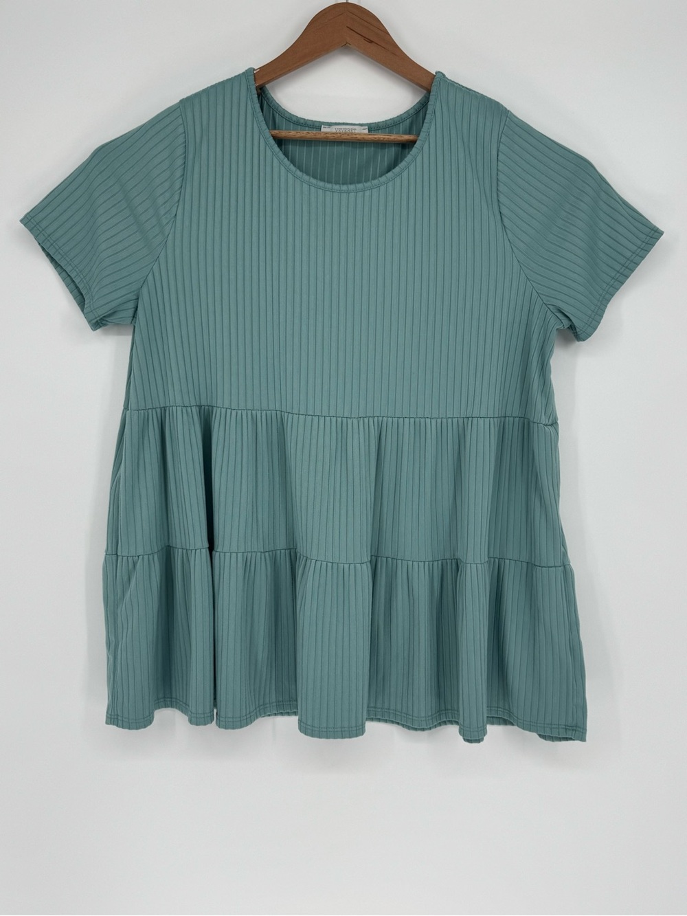 VEVERET Ribbed Tiered Tunic Shirt, Short-Sleeve, Women's Plus Size 1X